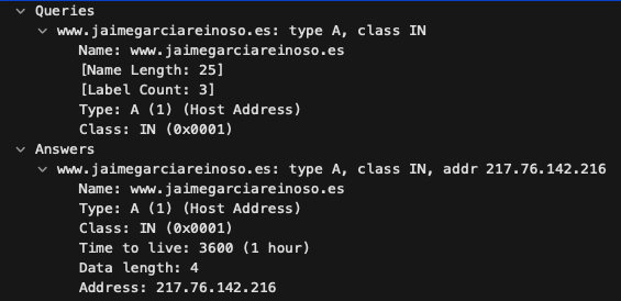 Captura Wireshark DNS CNAME